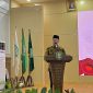 Gubernur Bengkulu ROHIDIN Mersyah saat memberikan kata sambutan dalam pelantikan Ikatan Alumni Fakultas Kedokteran Universitas Sriwijaya (IKA FK UNSRI) Provinsi Bengkulu, periode 2023-2028, di Balai Raya Semarak Bengkulu, Sabtu, 25 November 2023.