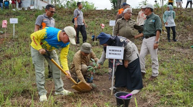 Gubernur Bengkulu Rohidin Mersyah saat melakukan penanam pohon. (Foto: Dok) 