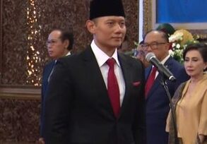 Ketua Umum Partai Demokrat Agus Harimurti Yudhoyono  saat dilantik jadi Menteri ATR/BPN, Rabu, 21 Februari 2024. (Foto: Ist)